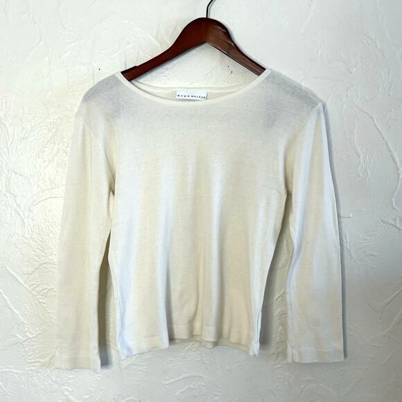 Bryn Walker Size S Top Tencel Blend Long Sleeve Ivory Basic Quiet Luxury READ - Picture 1 of 12